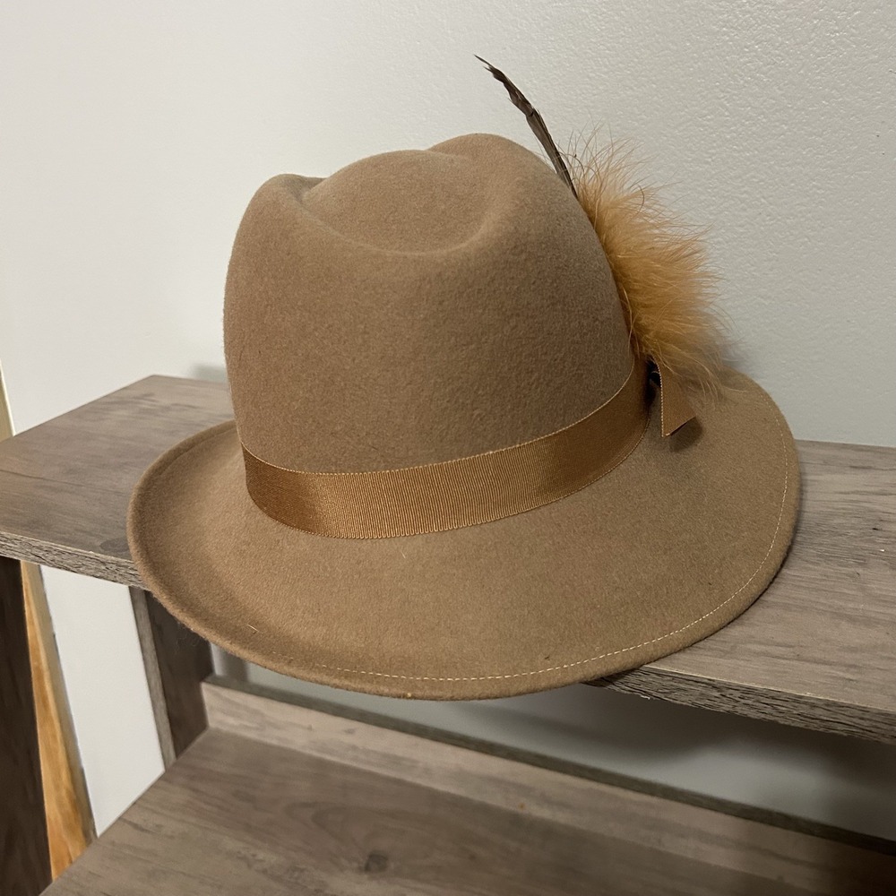 Vintage Bollman Hat Womens Rust Color Wool With Orange Feather Made USA - Picture 5 of 6